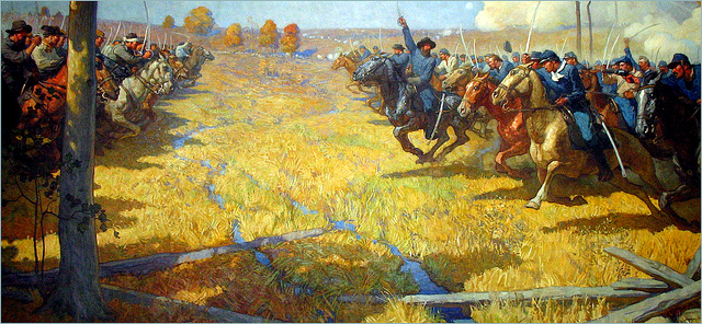 Mural of the Battle of Westport on display at the Missouri State Capitol. Painted by Newell Convers Wyeth. Courtesy of Roger Rowlett.