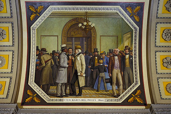 This mural, displayed at the U.S. Capitol, celebrates the passage of the Civil Rights Act of 1866. Image courtesy of the Architect of the Capitol.