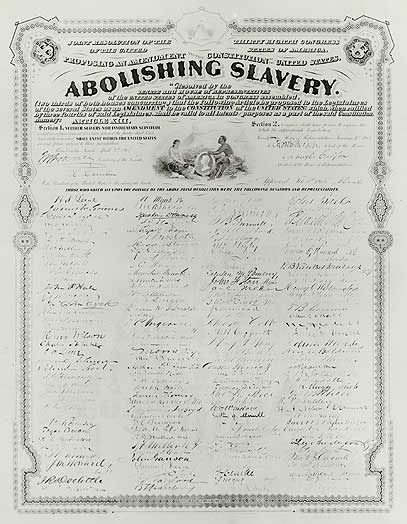 Engraving of the 13th Amendment. Image courtesy of the Smithsonian Institution.