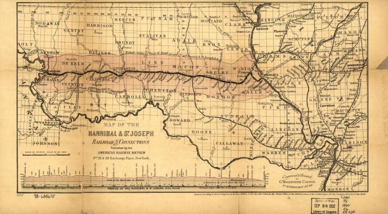 Map of the Hannibal & St. Joseph Railroad. Courtesy of the Library of Congress.