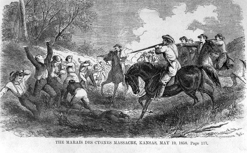 Illustration of the Marais des Cygnes Massacre. Courtesy of the Internet Archive.