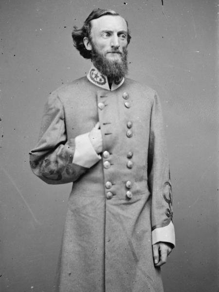 Portrait of Confederate general John S. Marmaduke posing in uniform. Courtesy of the Library of Congress.