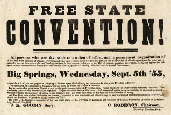 1855 invitation to the Free State Convention in Big Springs, Kansas. Courtesy of the Kansas Historical Society.