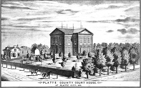 The Platte County Courthouse in Platte City, Missouri. Courtesy of the State Historical Society of Missouri - Columbia.