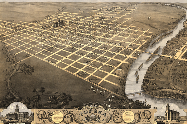 Bird's eye view of Topeka. Courtesy of the Library of Congress.