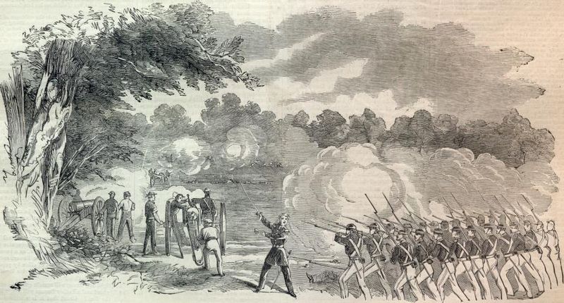 The Battle of Boonville, as depicted by Orlando C. Richardson Courtesy of Harper's Weekly.