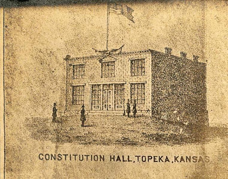 A drawing of Constitution Hall, where the Topeka Constitutional Convention met in 1855. Image courtesy of the Kansas Historical Society.