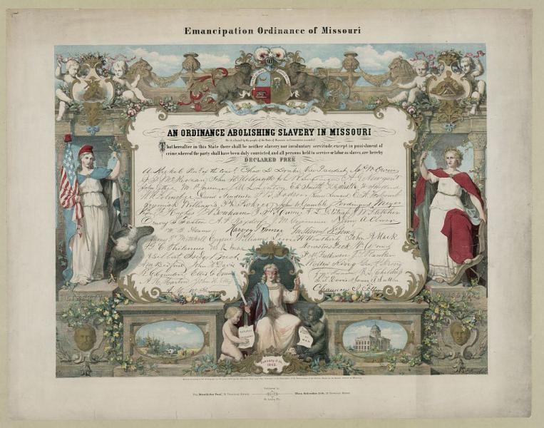 Missouri passed its official Emancipation Ordinance on January 11, 1865. Image courtesy of the Library of Congress.