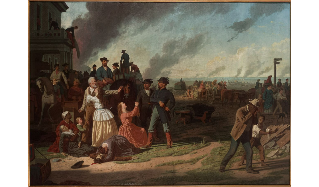 George Caleb Bingham's famous painting, "Order No. 11," depicting what he viewed as Thomas E. Ewing's unfair treatment of Missouri citizens. Courtesy of the State Historical Society of Missouri - Columbia.